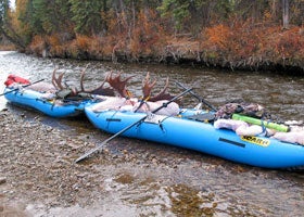 Inflatable Canoes Pro Pioneer canoes on a narrow stream